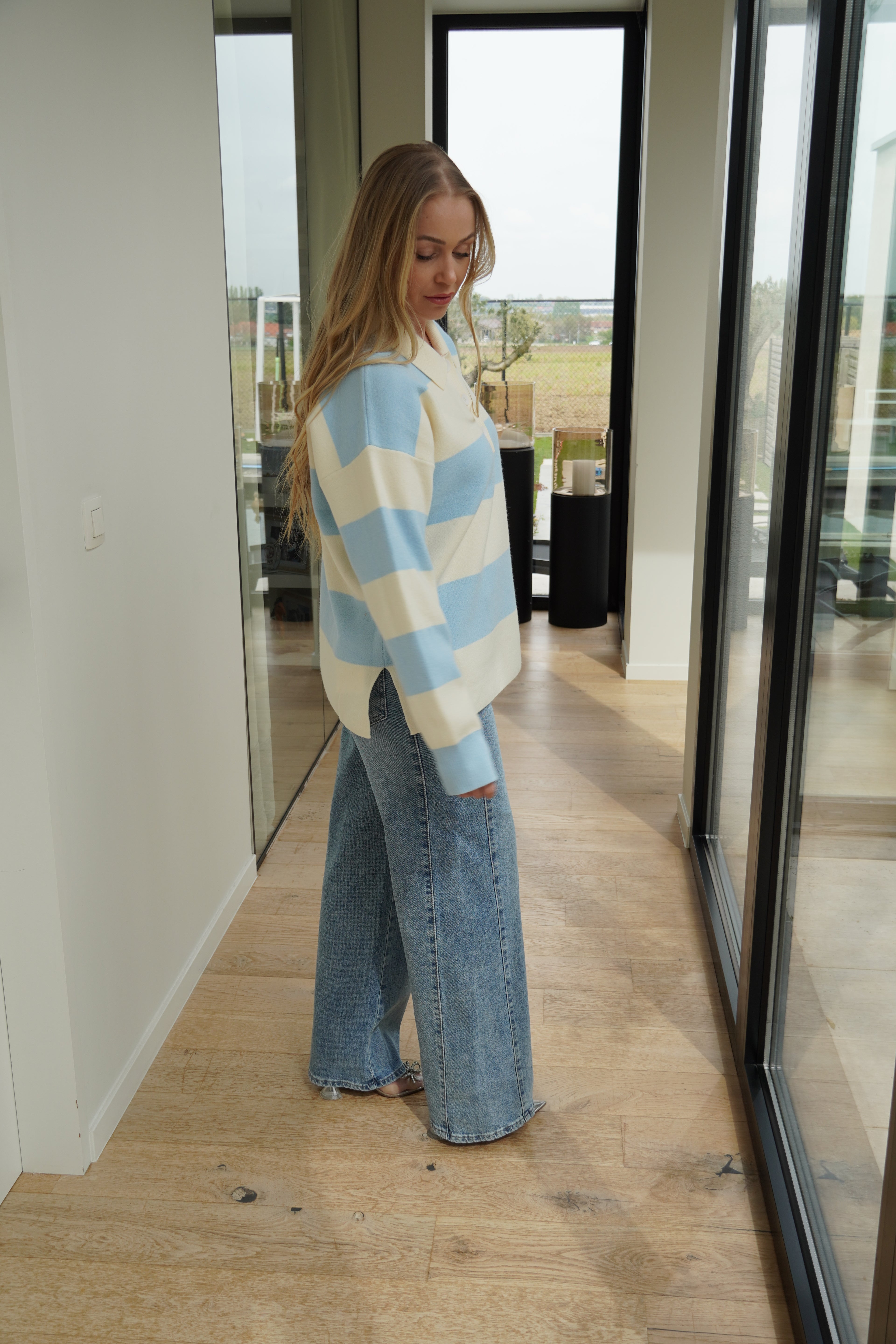 PULL RAYÉ écru & bleu ciel | ref 0001