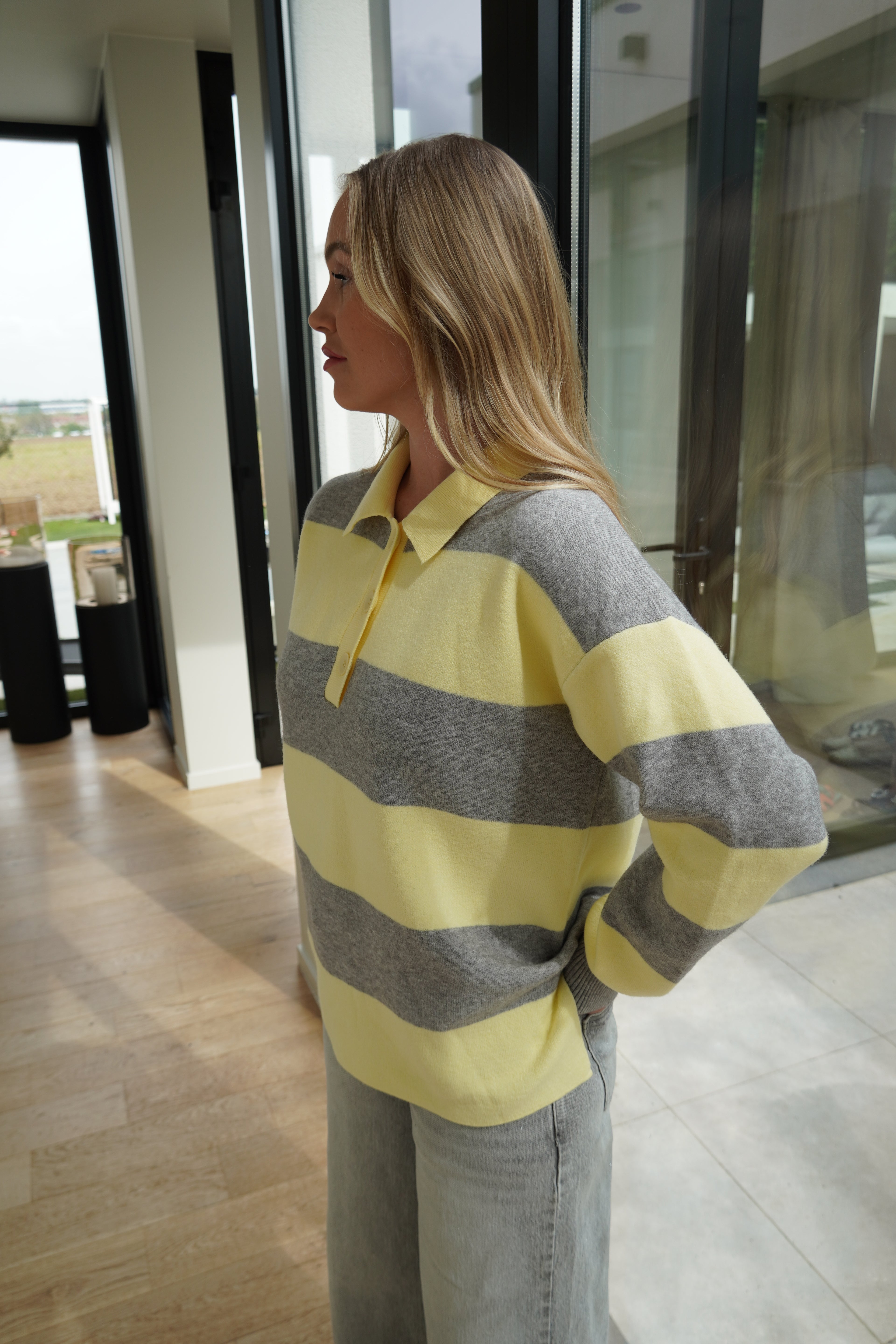 PULL RAYÉ gris & jaune | ref 0002