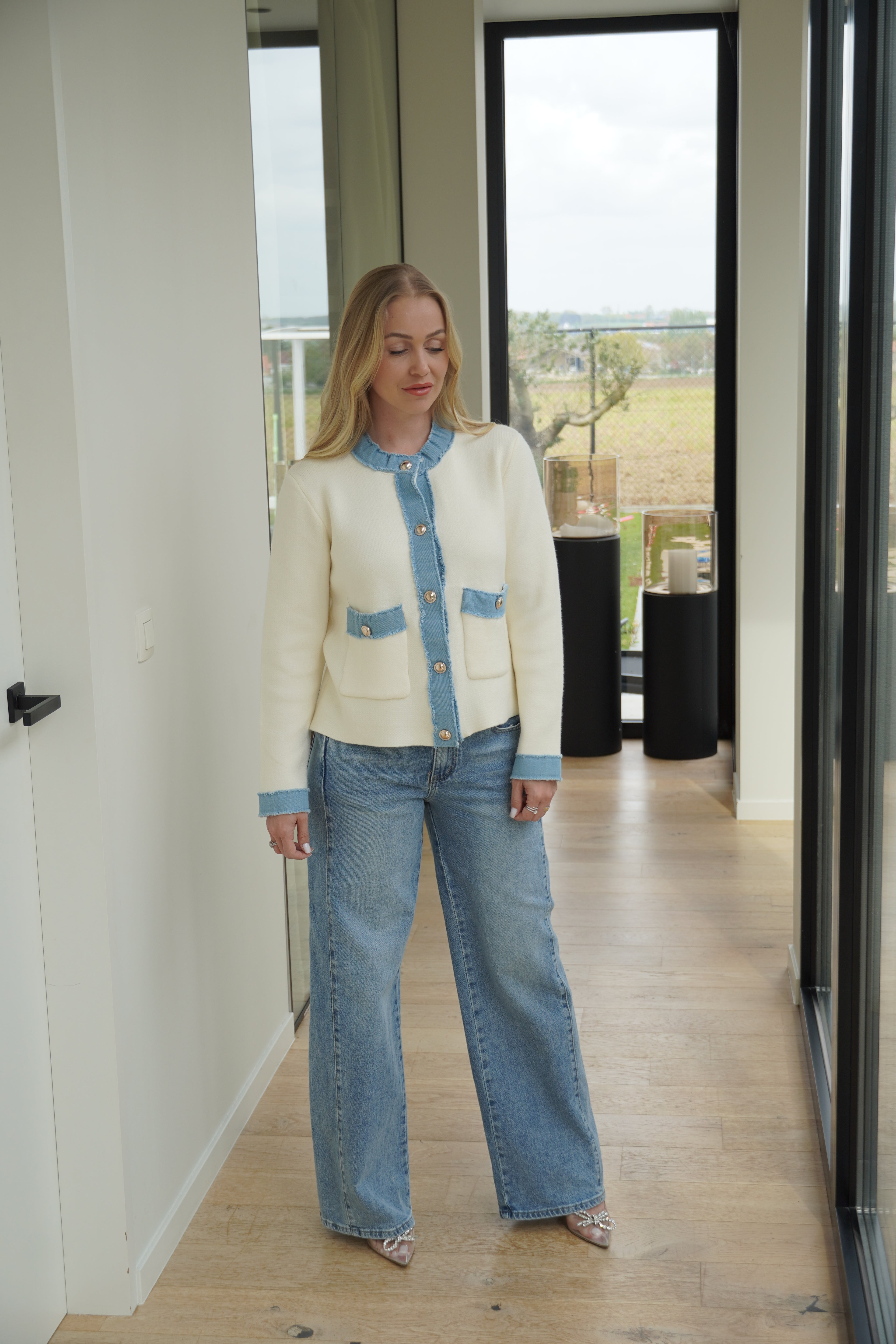 Cardigan écru & jeans  | ref 0004
