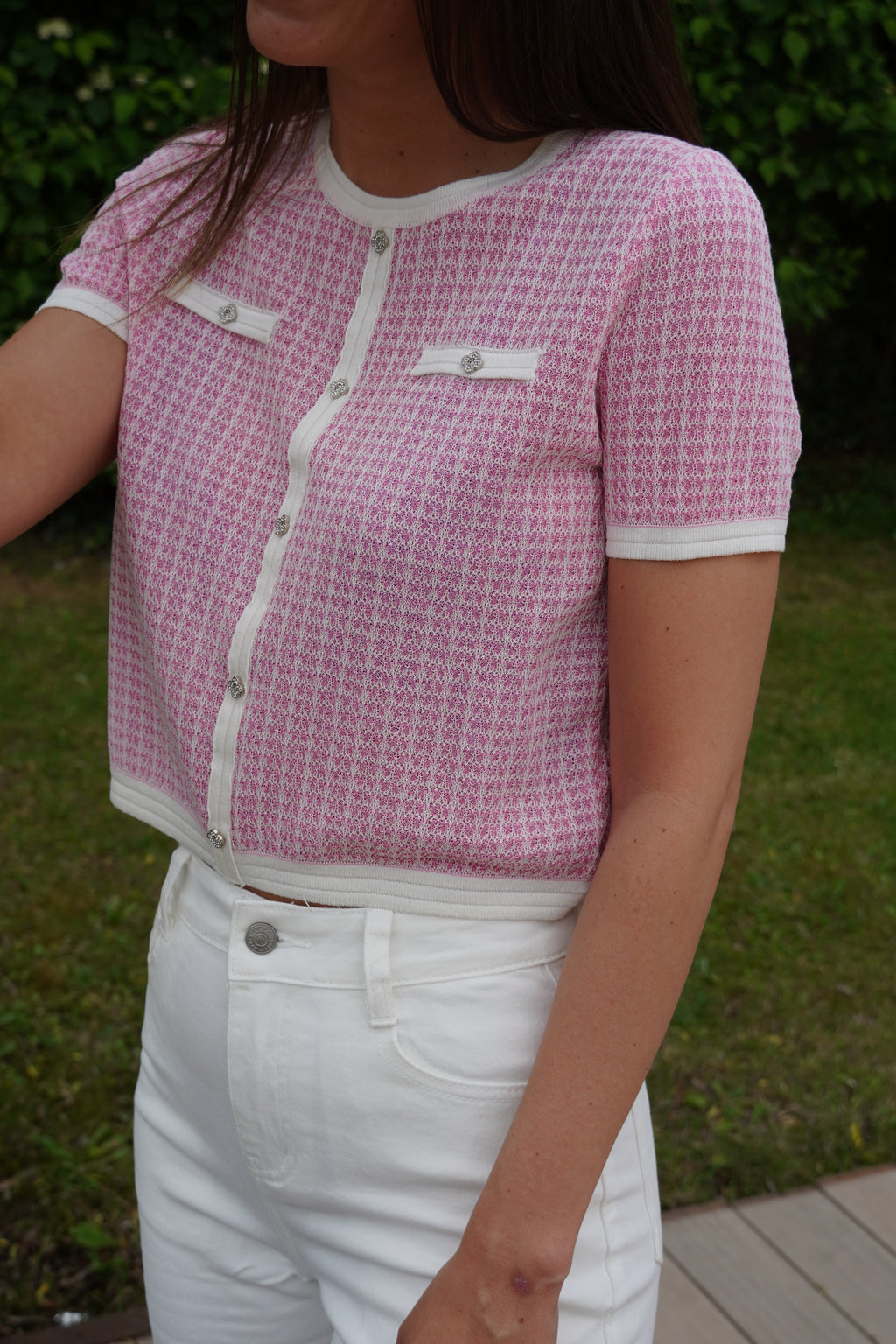 Top en tweed rose REF | 0029