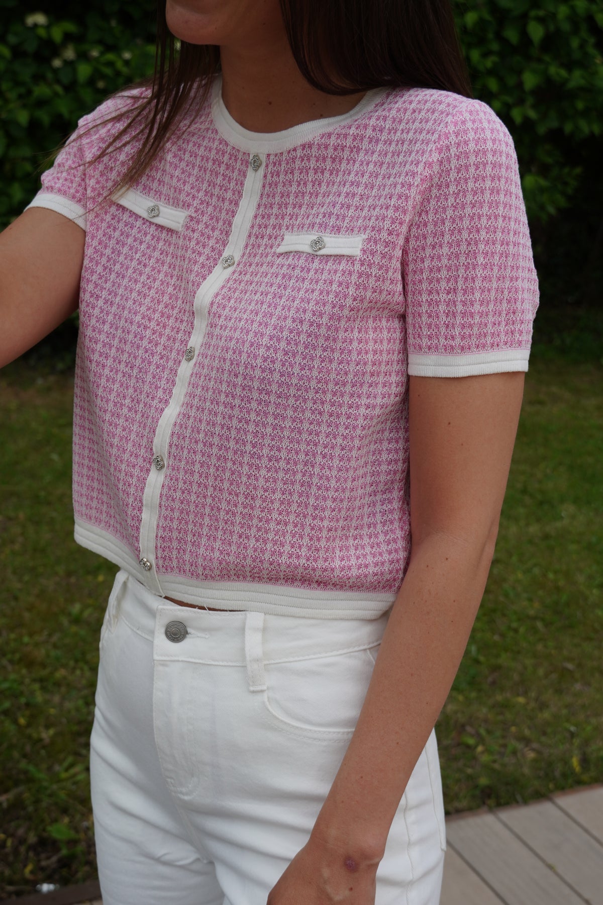Top en tweed rose REF | 0029