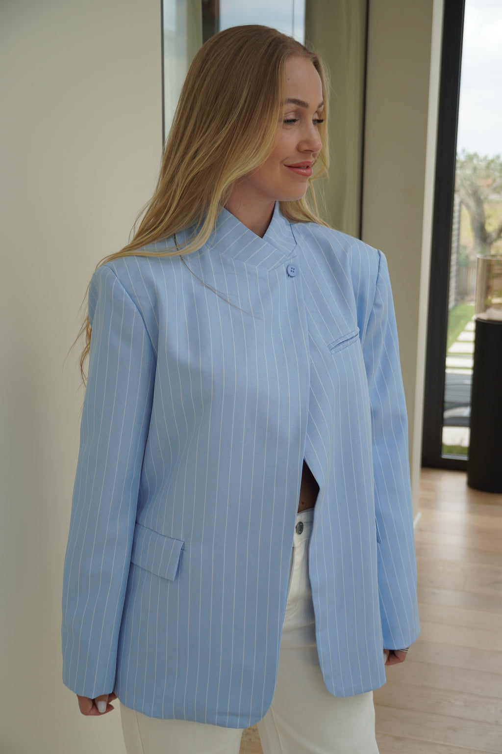 blazer rayé bleu ciel | ref 0006