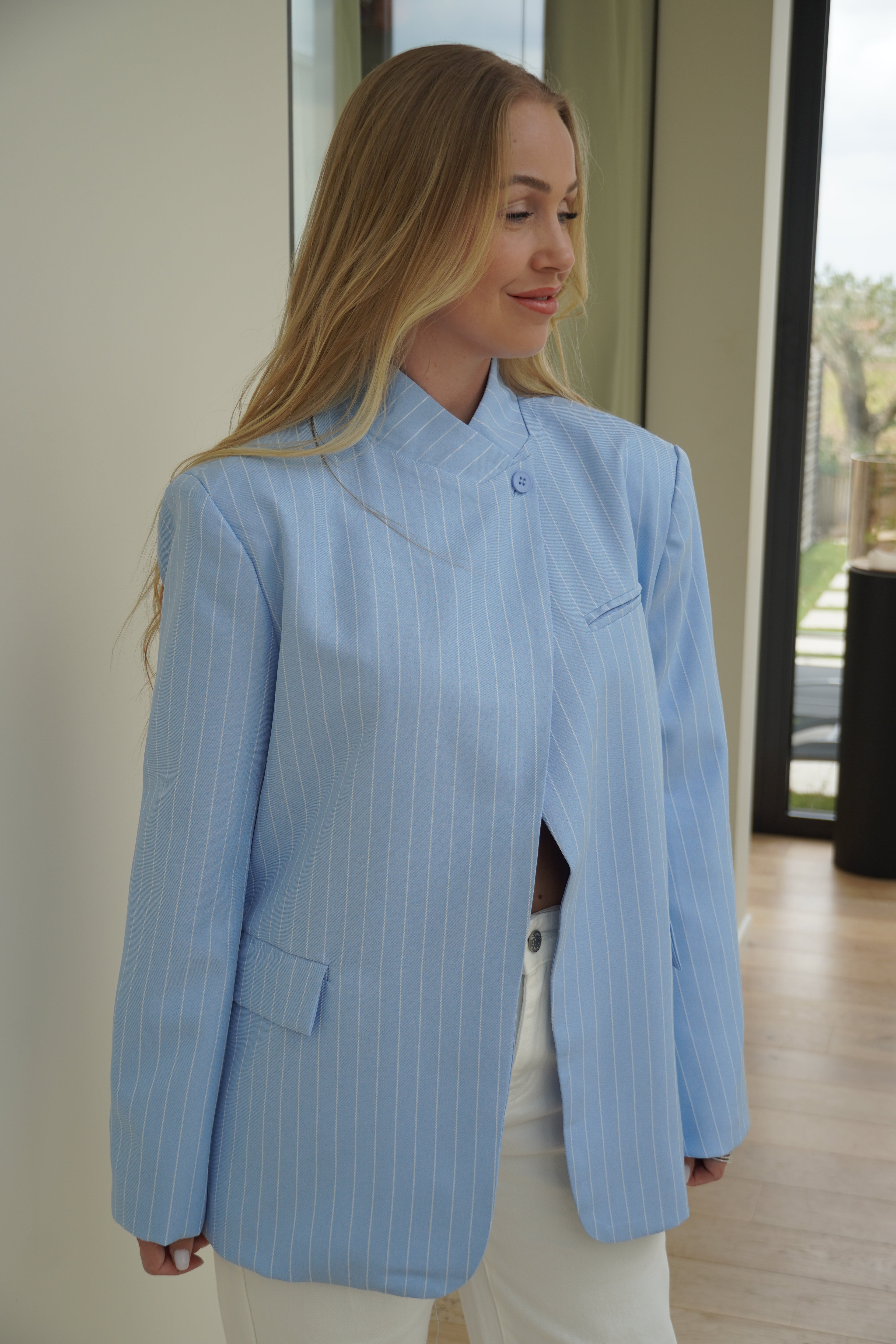 blazer rayé bleu ciel | ref 0006