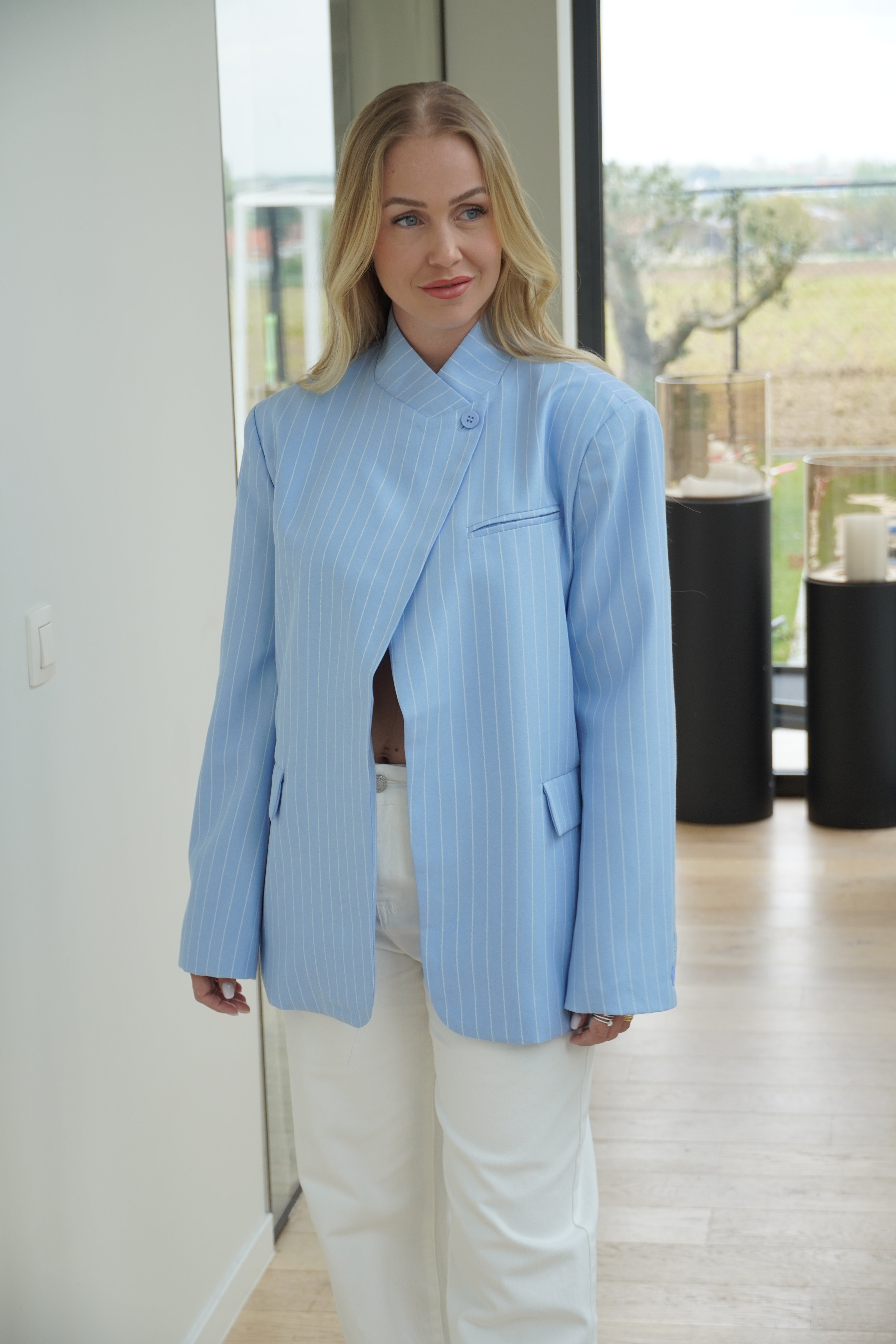 blazer rayé bleu ciel | ref 0006