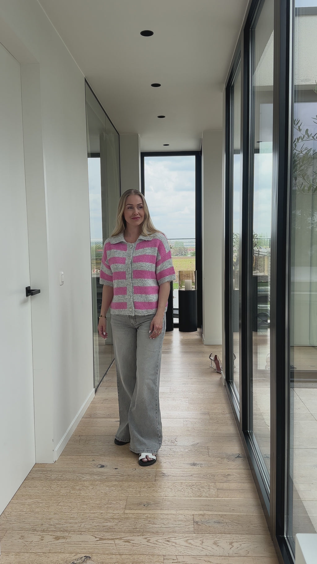 PULL RAYÉ GRIS & ROSES | REF 0022