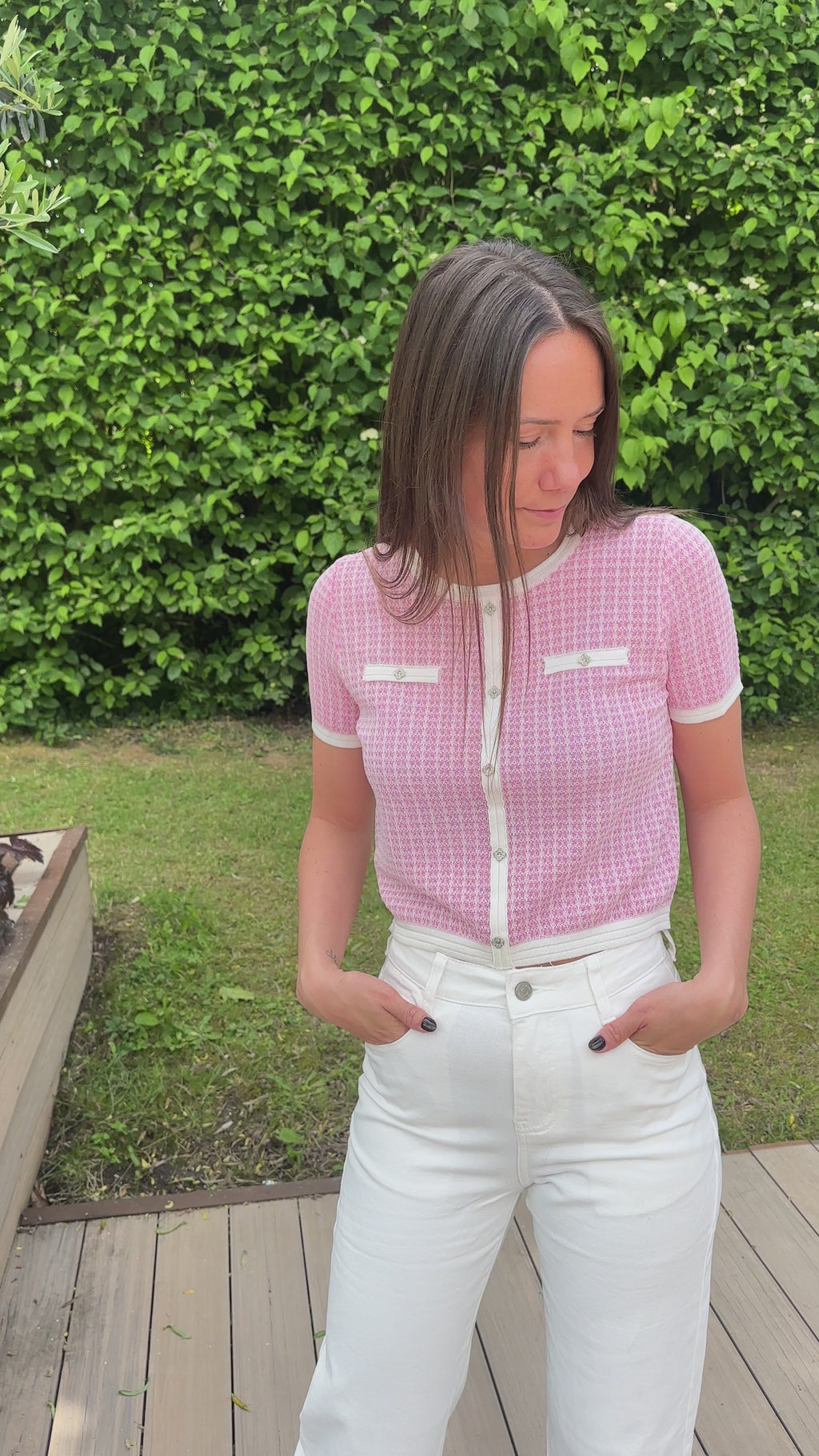Top en tweed rose REF | 0029