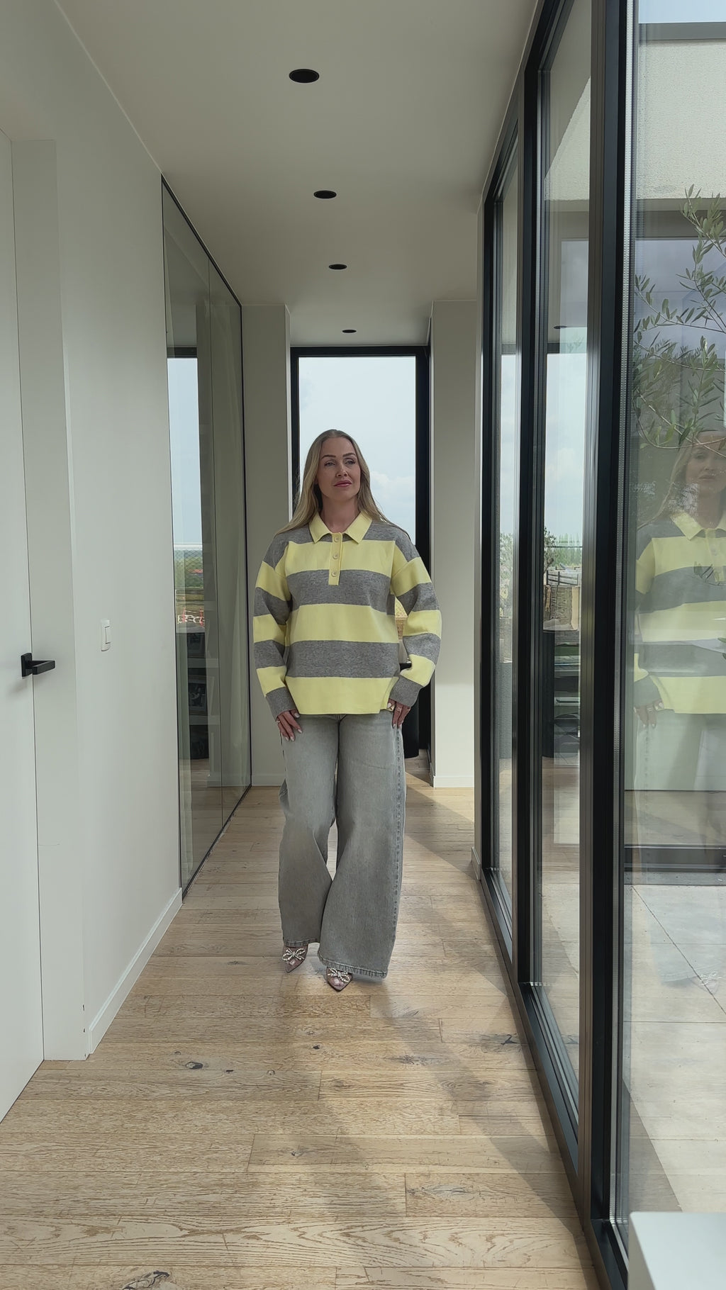 PULL RAYÉ gris & jaune | ref 0002