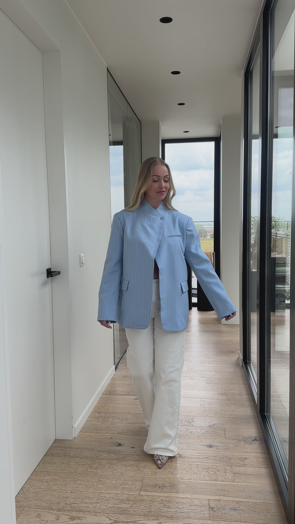 blazer rayé bleu ciel | ref 0006